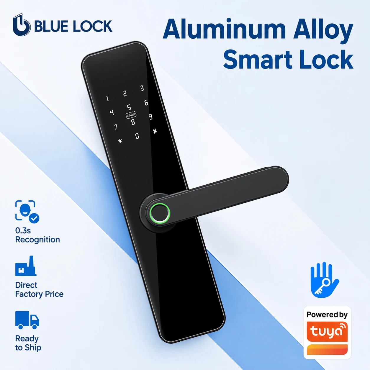 Bluelock TTlock OEM Smart Wooden Door Lock Tuya Smart APP Control Fingerprint Lock Door Handle Keyless Entry for Home Office