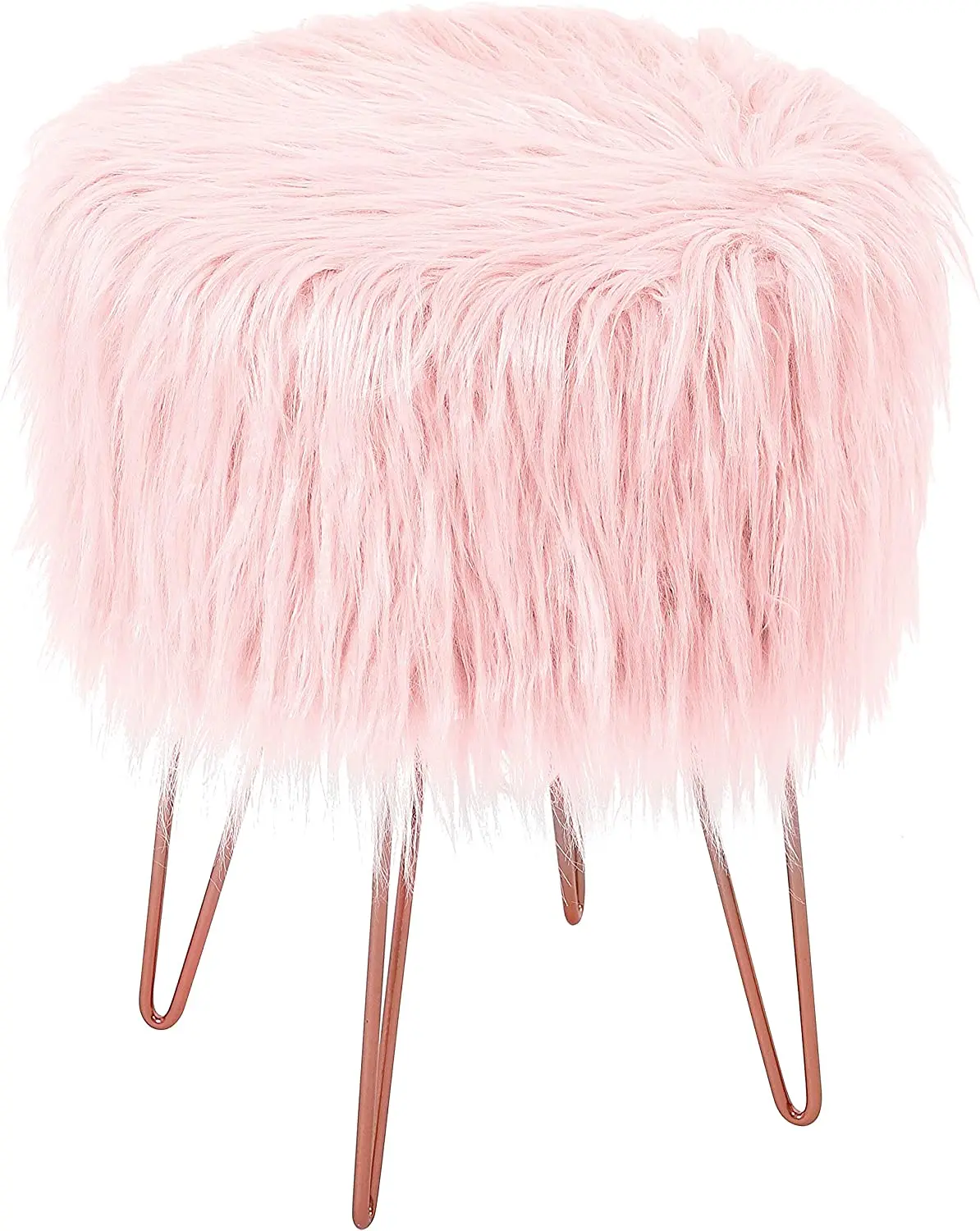 pink faux fur vanity stool