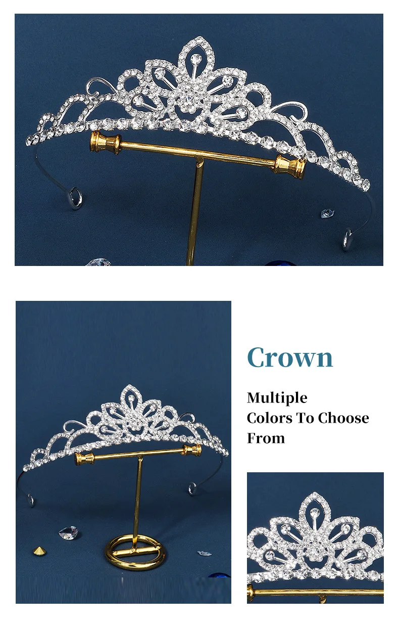 Wedding Crown Tiara Children Kids Rhinestone Flower Tiaras For Little Girls Princess Birthday