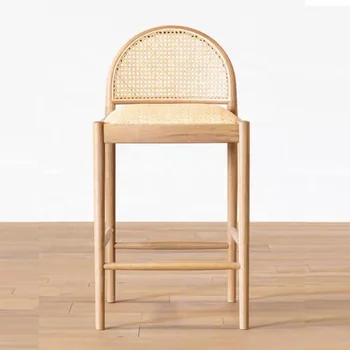 High Quality Contemporary American style solid wood rattan bar chair and high stool