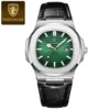 1 cinturino in pelle, cassa in argento, quadrante verde
