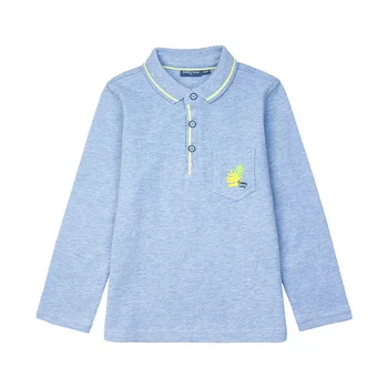 Polo Shirts Long Sleeve Cotton Kids Uniform 100% Combed Cotton Collar Boys Gabby Loop Leaver Blue Primary School for School