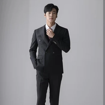 High-End Custom Men's Wedding Suit 100% Wool High-Tech Button Fly Pant Closure V-Neck Collar Casual StyleTailor-Made Adults