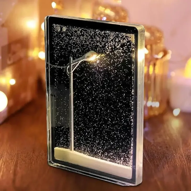 New Flowing Small Night Light Snow Scene Street Light Snowy Night Snow Simulation Handmade DIY Material Package Desktop Decor