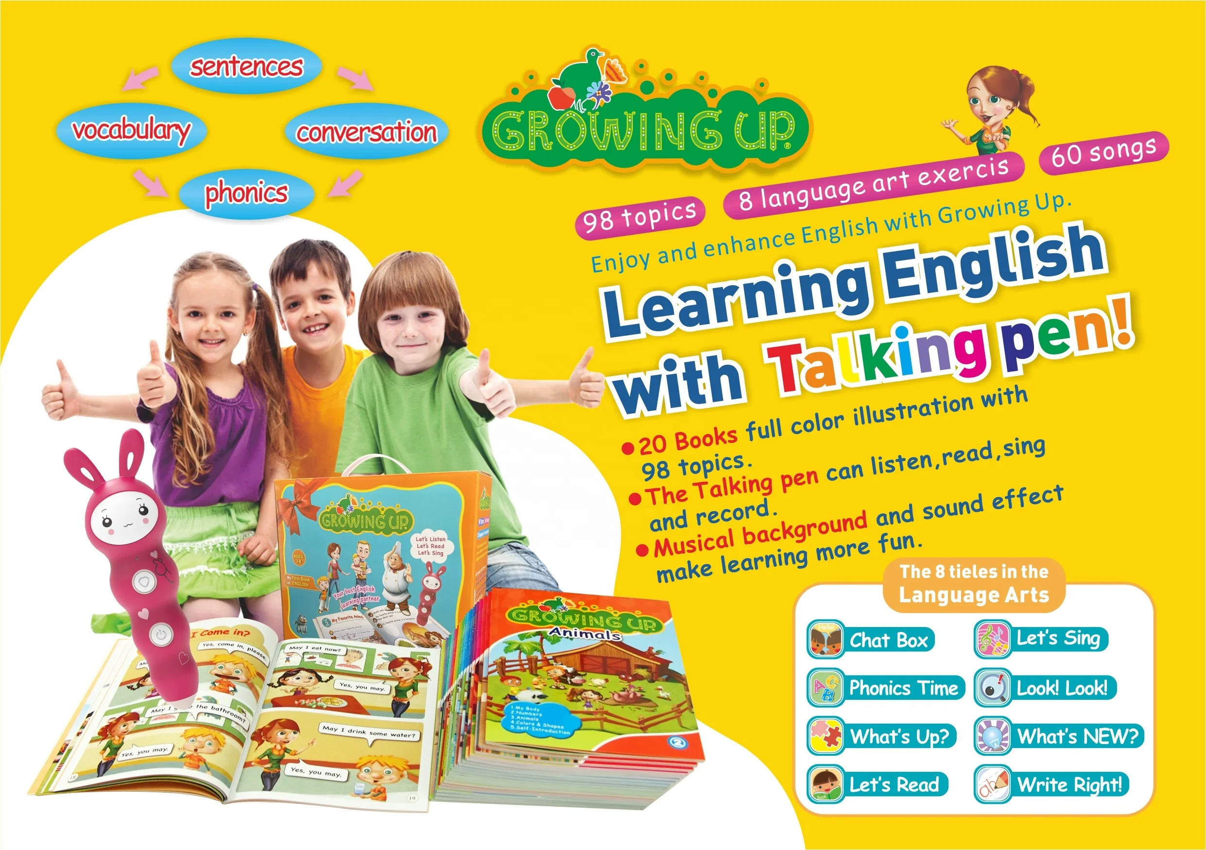 Growing　Reading　Books|　Up　English　Learning　Preschool　Children　Audio　Smart　Pen