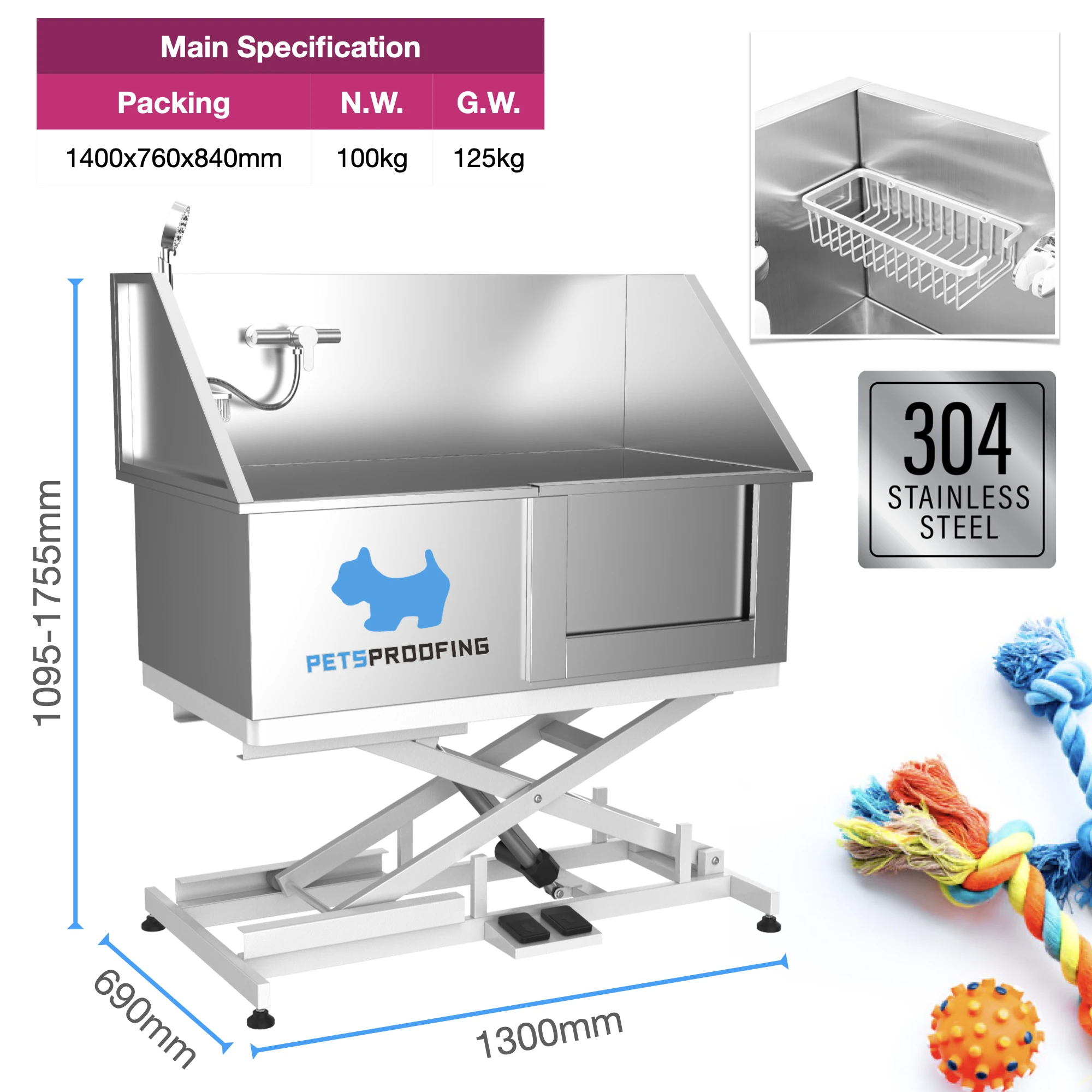 Petsproofing Sustainable Grooming Product New Stainless Steel Pet Spa