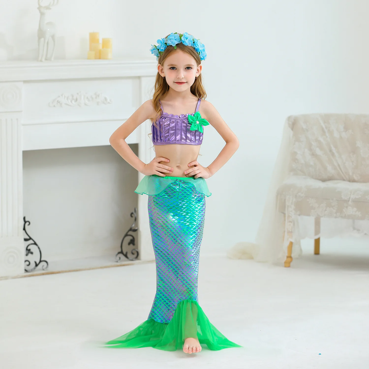 Girls Spring Summer New Baby Mermaid Princess Dress with Tail