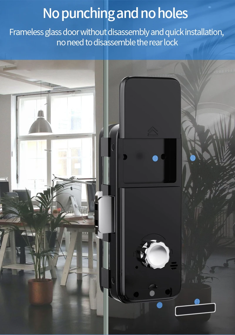 C4 Blue Tooth Tuya APP Smart Glass Door Lock Wireless Smart Access Controller Fingerprint Unlock Time Attendance Function