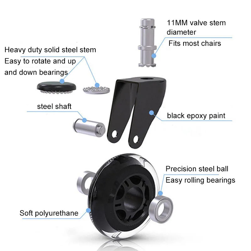 3 inch swivel insert transparent pu office chair furniture caster wheel factory