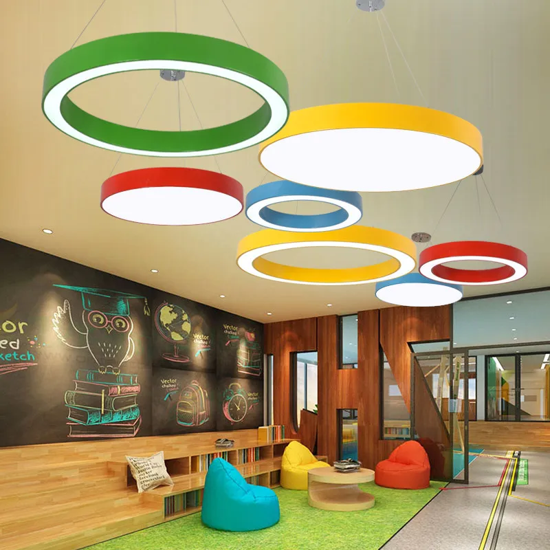 Suction Hanging Circular Iron PMMA 6000K LED Lamp Modern Simple Office Kindergarten Chandelier Creative Shape Non-standard Lamps