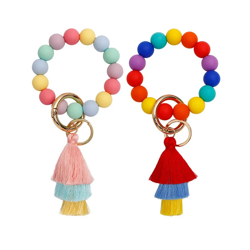 Keychain with Tassel Silicone Key Ring Bracelet Cute Boho Car Key Chain  Wristlet