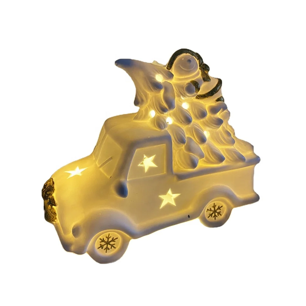 Christmas Decoration Lighted Ceramic Vintage Truck Car And Ceramic