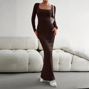 Summer Women's Sexy Slim Fit Bandeau Neck Breathable Long Sleeved Knitted Dress