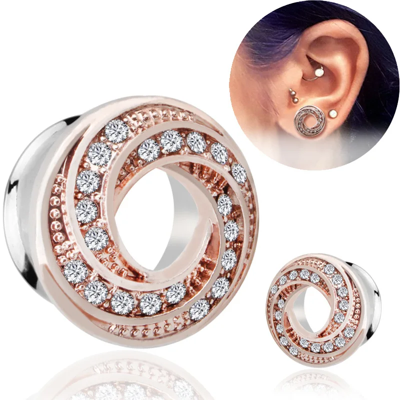 Fashion Piercing Ear Plugs 4-14mm Stainless Steel Crystal Screw Jewelry 