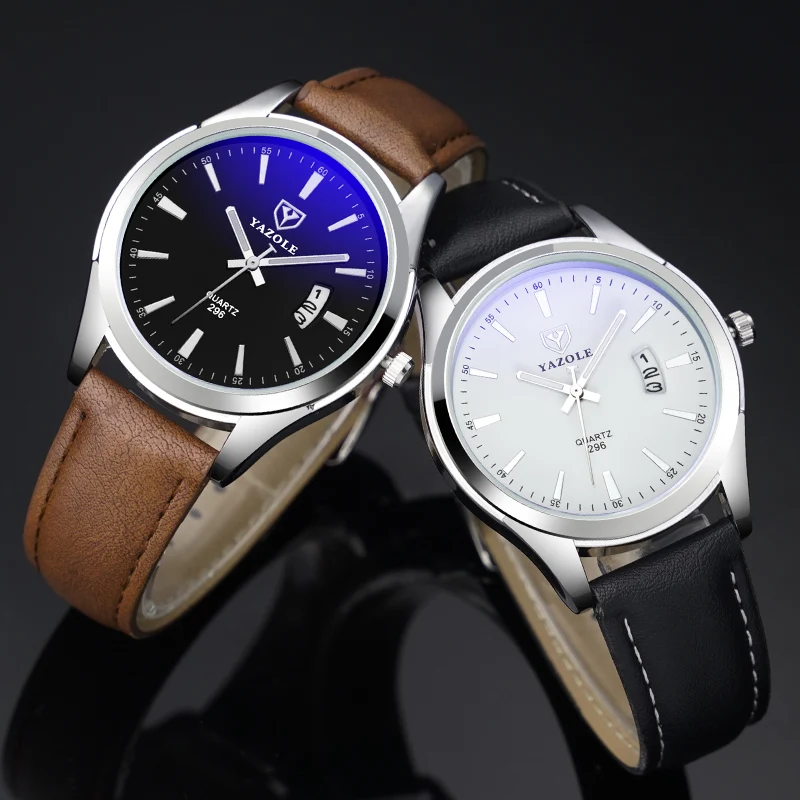 Yazole Quartz Watch Men Casual Business Leather Strap Watches Classic Blue  Glass Mens Quartz Watch Reloj