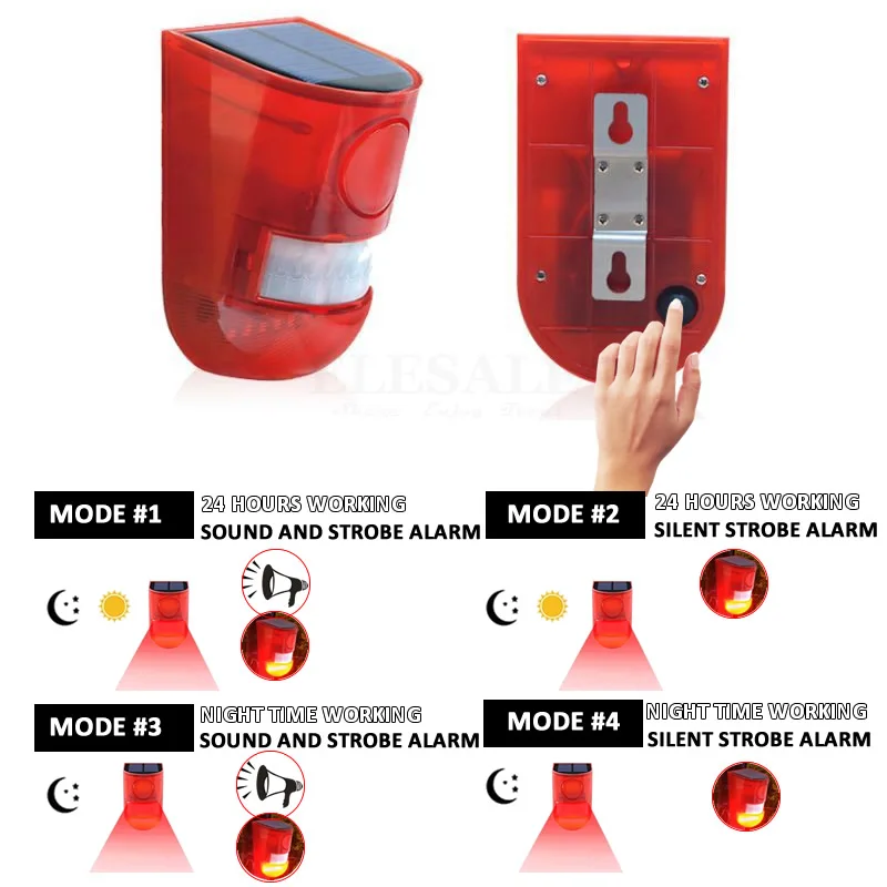 Solar Infrared Motion Sensor Alarm With 110db Siren Strobe Light for Home Garden Carage Shed Car Van Security Alarm System