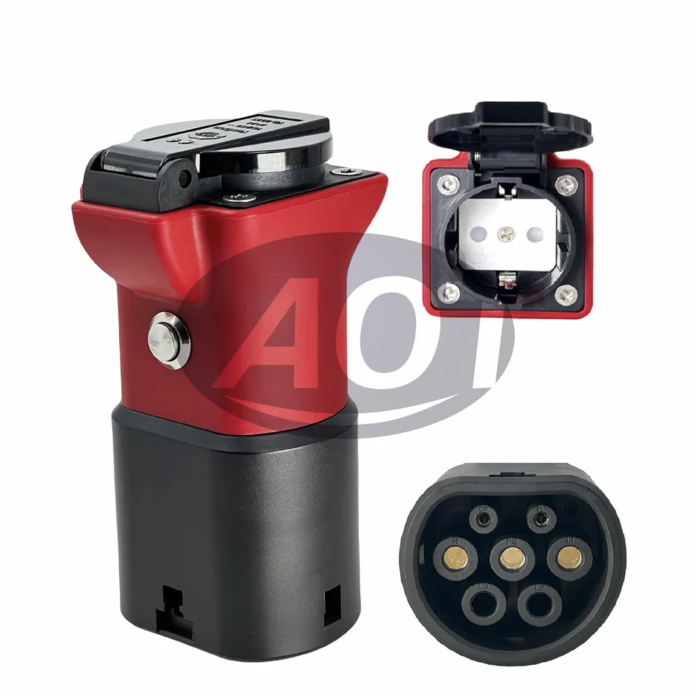 AOTAI Type 2 to Schuko adapter Vehicle-to-Load in the Kia EV6, Hyundai Ioniq 5 red color