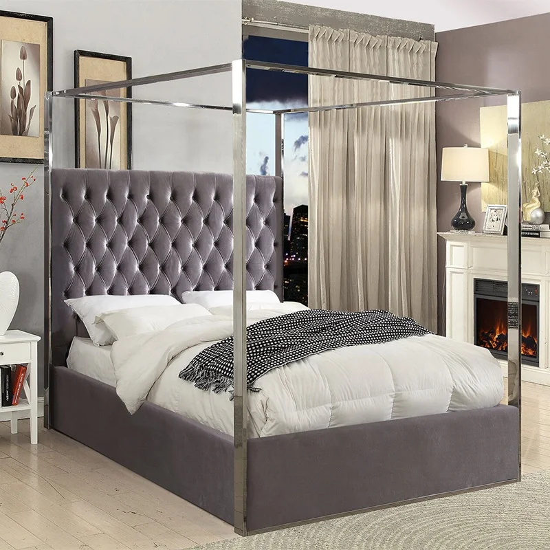 Роскошная деревянная металлическая изогнутая оправа для кровати королевского размера с мягким