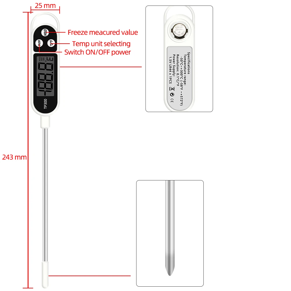 Kitchen Cooking Thermometer Electronic digital liquid barbecue thermometer  TP-300/TA288 Pin Shape oven meat термометр