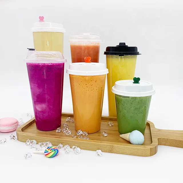 bubble tea cup milktea cup reusable custom logo plastic cups with lids supplier