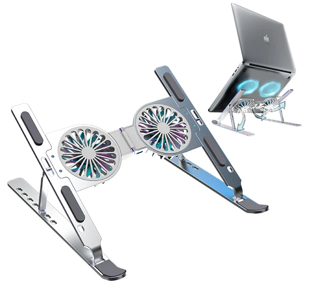 New Trending Adjustable Notebook Riser Stand RGB Fan Cooler Foldable Portable Laptop Cooling Pads