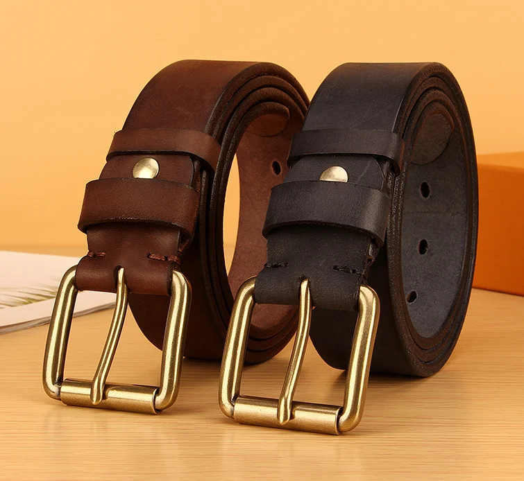 Big Size 105-175cm Casual Brown Belts for Jeans Mens Belt 100% Real Leather Belt