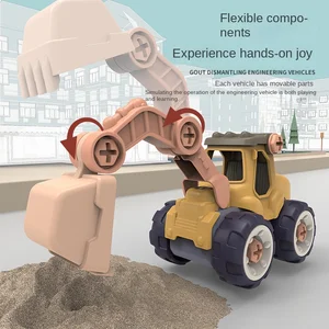 Small DIY Excavator Truck Plastic Take Apart Construction Vehicle for Boys & Girls Kids Pull Back Educational Assembly Toy
