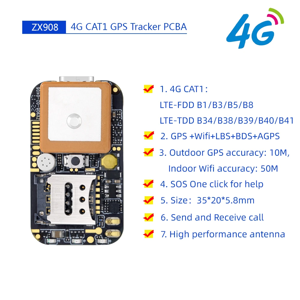 World's Smallest LTE CAT-1 4G GPS Tracking Chip ZX908 Module for