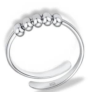 Custom 925 Sterling Silver Anxiety Ring Adjustable Fidget Spinner Relief Stress Anti Stress Meditation Jewelry for Women Men