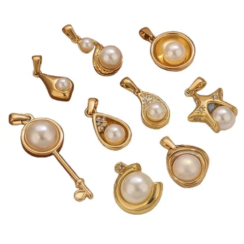 Stainless Steel Gold Plated Pearl Charms for Women Handmade Charms Pendant for Necklace Jewelry Making