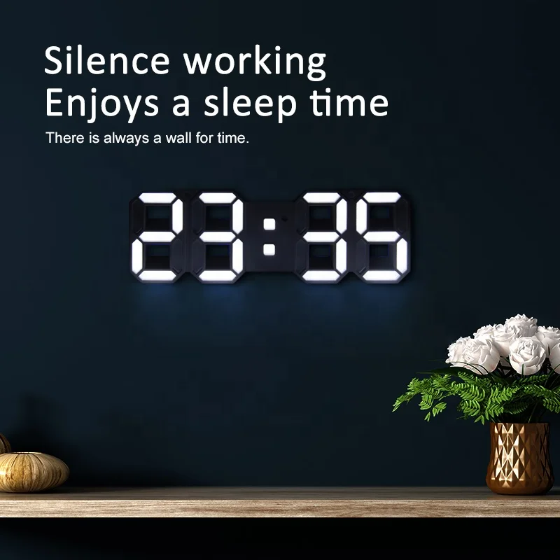 3D LED Table Wall Clock Digital Timer Nightlight Watch Alarm Clock for Warehouse Office Living Room 12/24H Brightness Adjustable