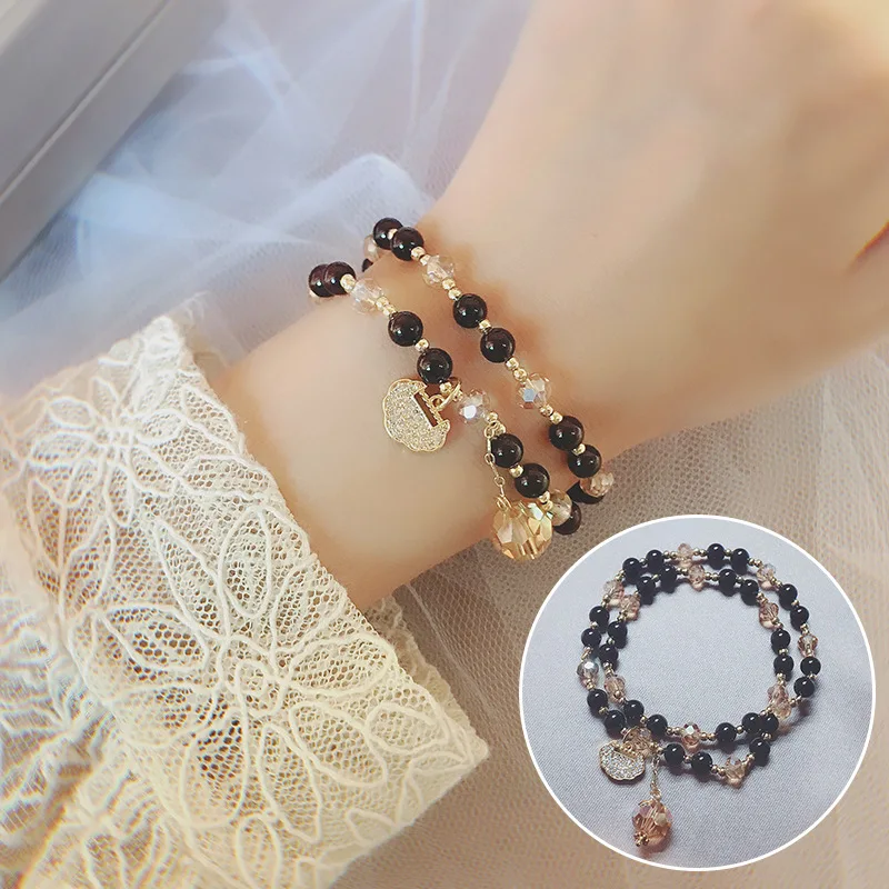 Powerful Healing Natural Rutilated Quartz Black Lava Beaded Double Row Adjustable Bracelet Protection Mens Bracelet Women's Crystal newest Bracelet