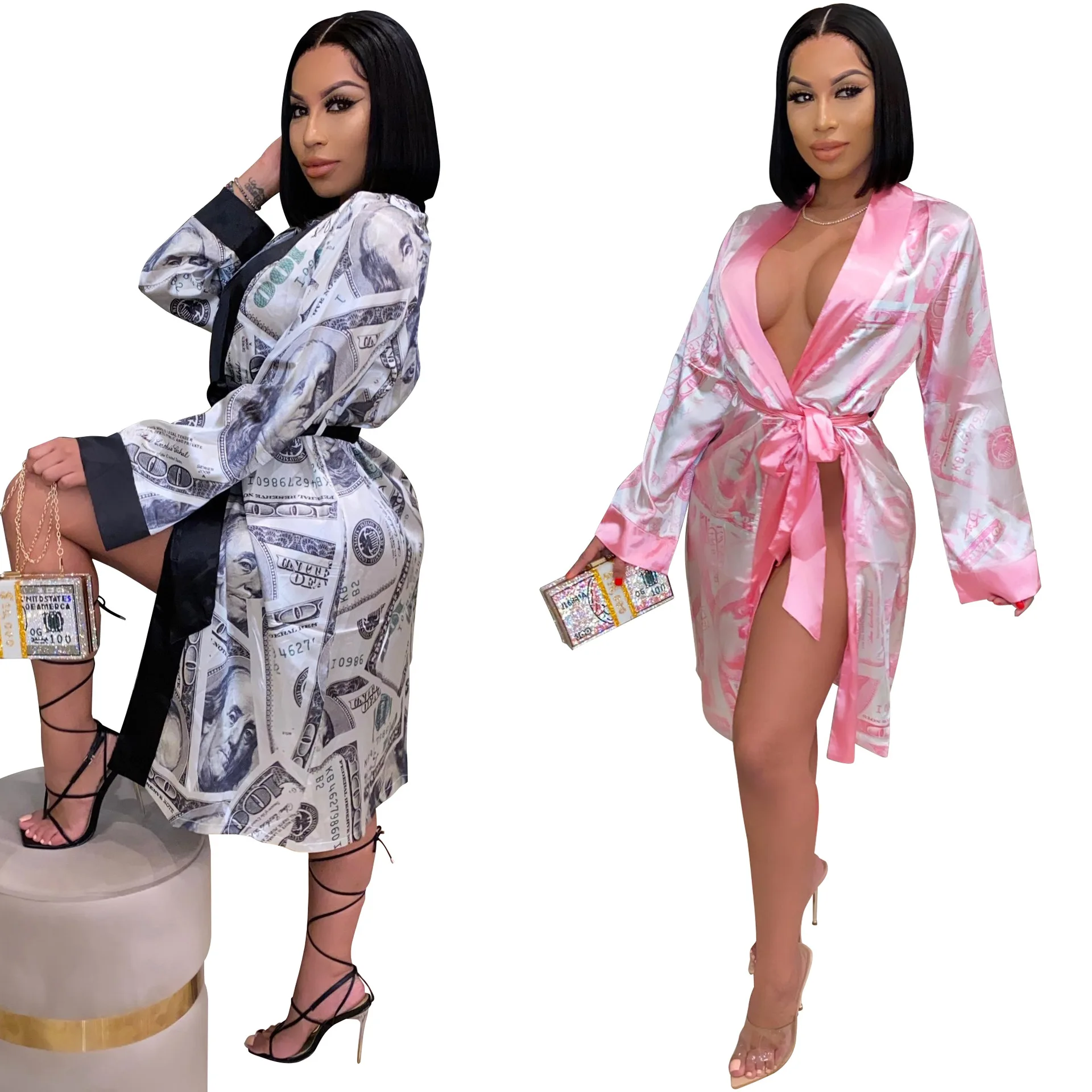 Money print silk robe Clearance