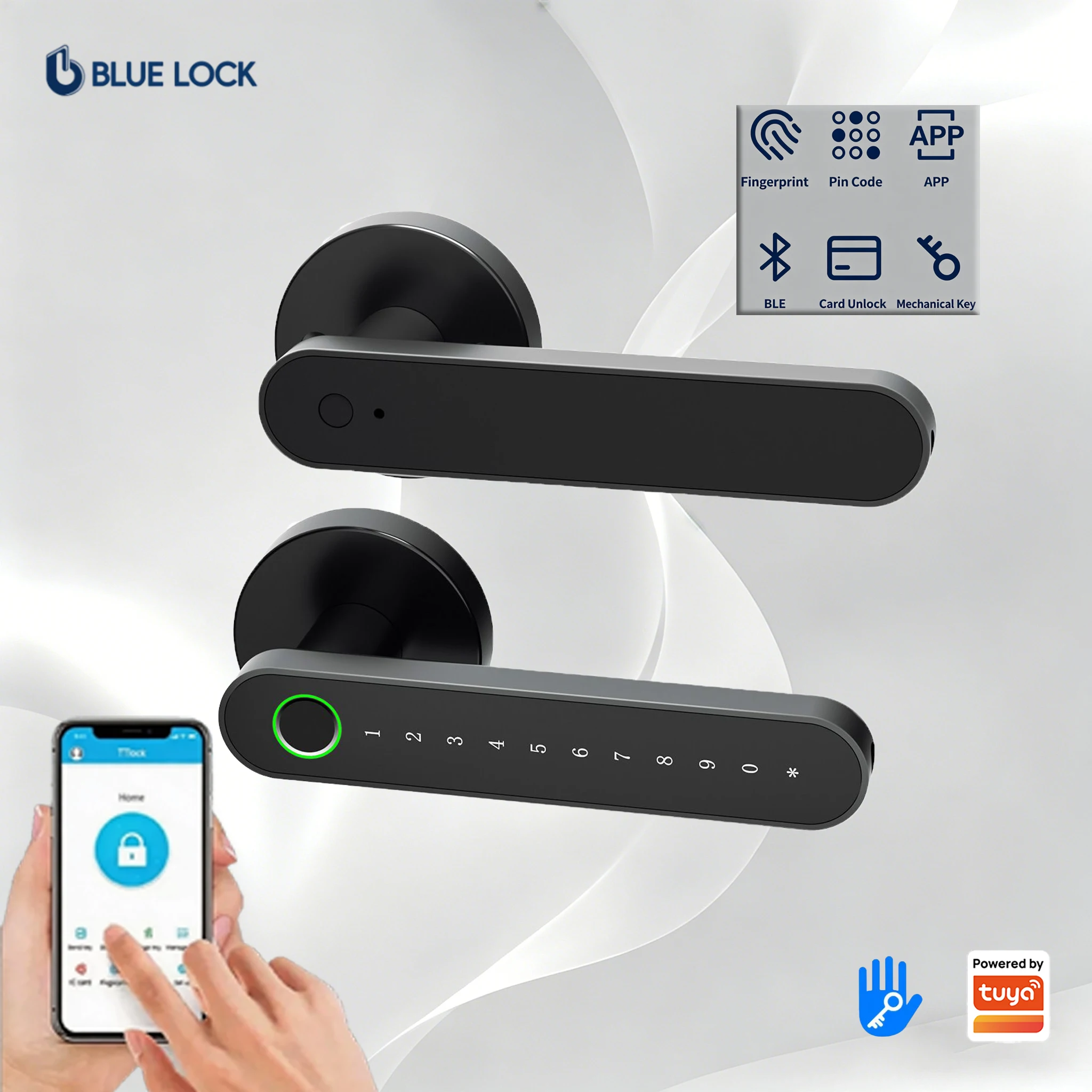 Bluelock TTlock BLE Fingerprint IC Card Unlock Smart Locks Aluminum Alloy Keyless Entry Wood/Aluminum/Stainless Steel Doors