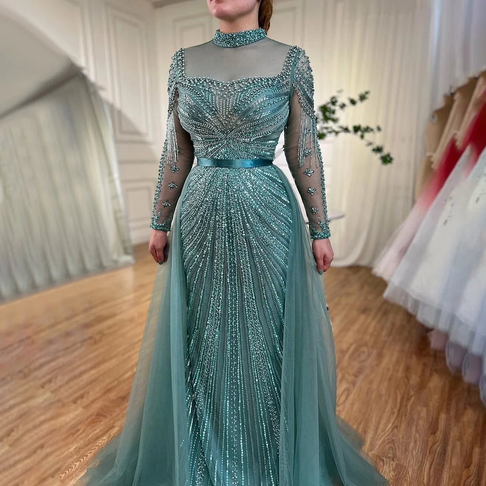 Turquoise High Neck Long Sleeves Muslim Mermaid Evening Dresses Serene Hill  LA71533 Luxury Beaded Party Gowns for Women Rts| Alibaba.com