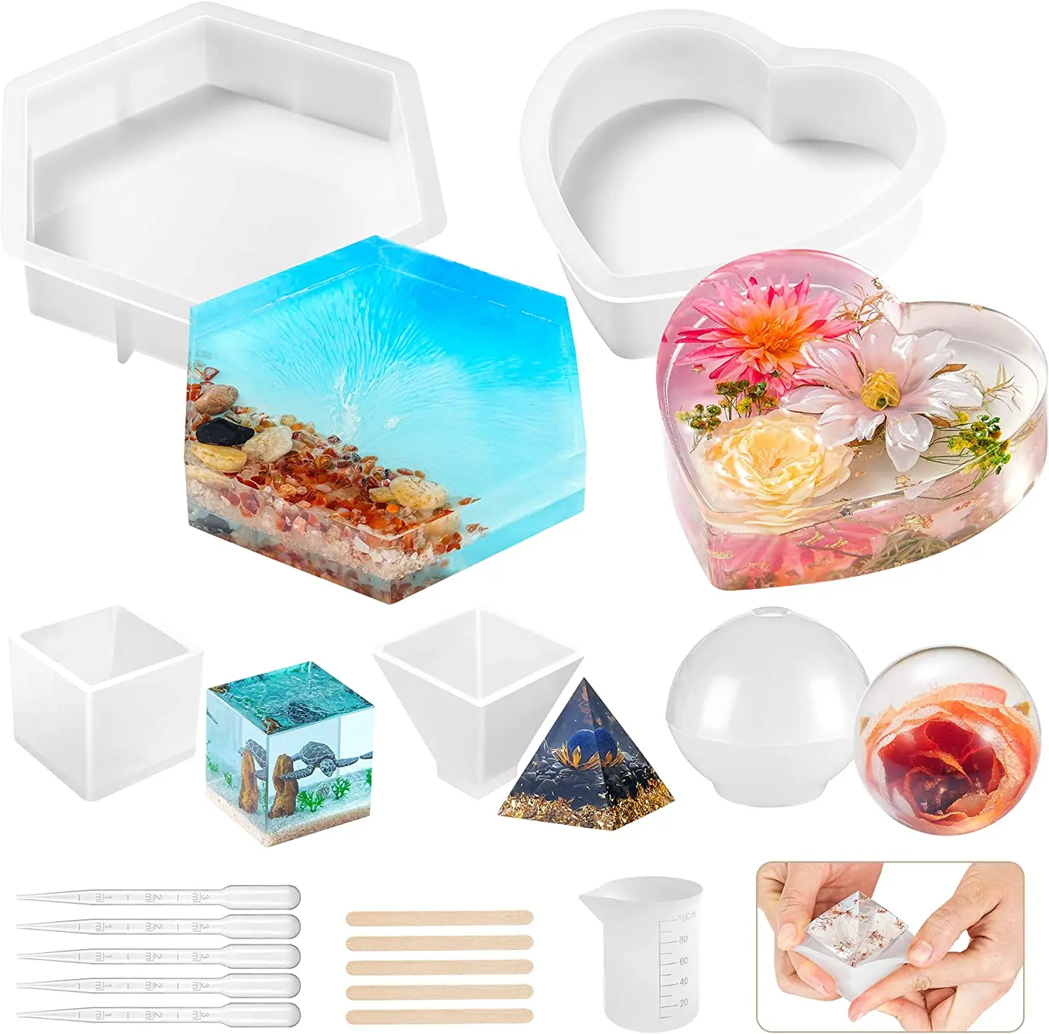 8 In 1 Large Resin Molds Silicone Kit For Epoxy Resin Flowers