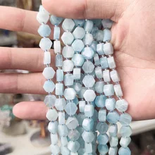 9 MM Natural Gemstone Aquamarine Loose Beads Hexagon Faceted Rose Quartz Amethyst Stone Loose Beaded for Jewelry Making