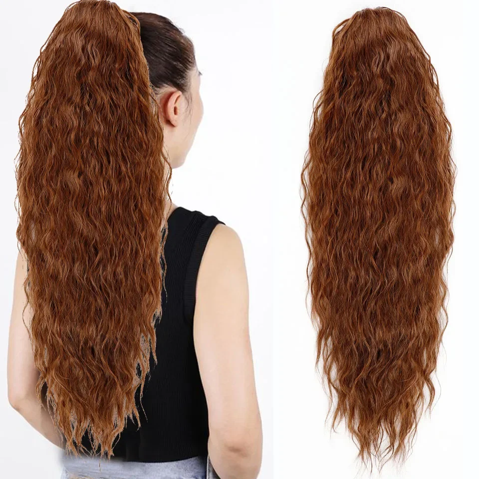 Water Wave Drawstring Ponytail Hair Extensions 170g 26in Curly Pony tail Natural Black Color 100 Brazilian Remy Human Hair 1B_voghion.com