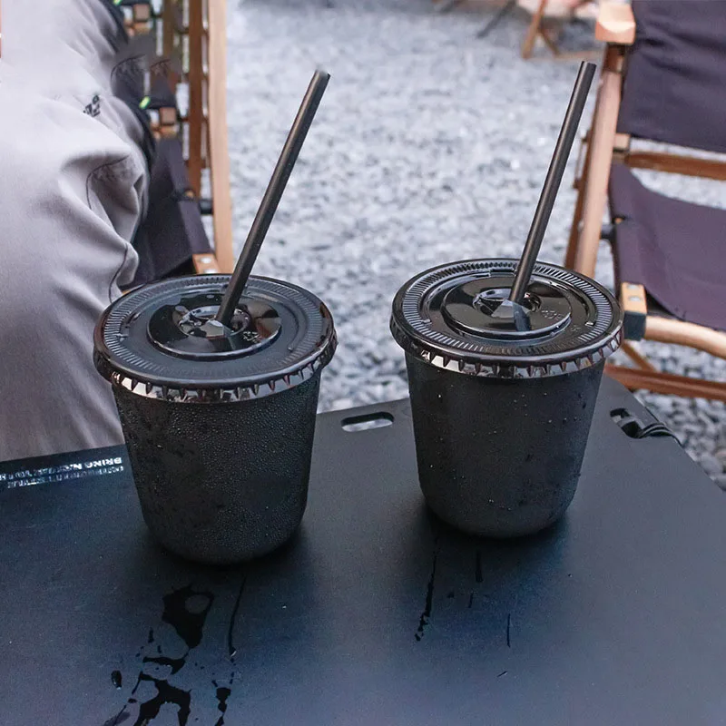 Disposable black coffee cup thickened 90 98 caliber Boba cup wholesale Custom cold drink cup details