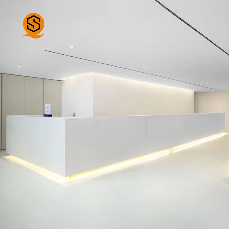 Custom Modern Simple Led Light Office Artificial Stone  Hotel White Reception Desks