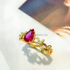 In Stock! 9K/14K/18K Gold/Platinum Ring - 1.5ct Red Lab Diamond, Pear Cut, Ready to Ship