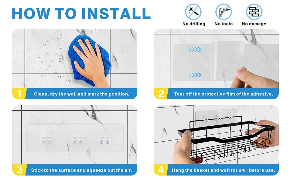 Hot Selling Bathroom No-Punch Storage Shelf Wall Mounted Iron Product Shower Shelf