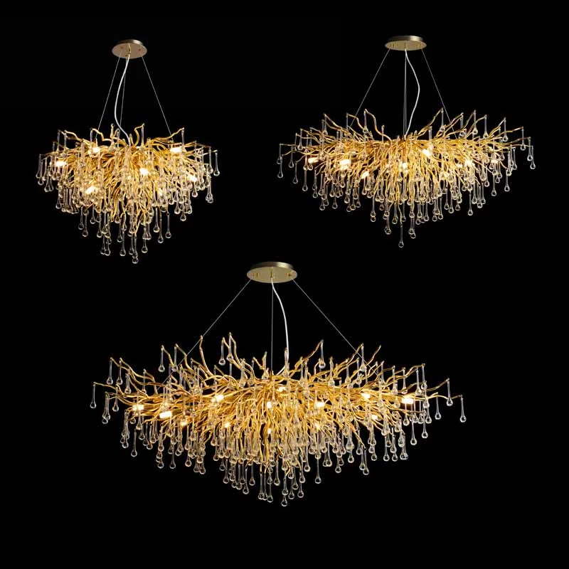 Customizable Luxury Decorative Glass Indoor Lighting Gold Water Drop Crystal Creative Chandelier Pendant Lights