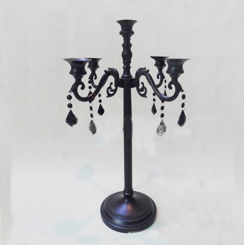 Candle Stick Holder Metal Black 5 Arms Candelabras Centerpieces For