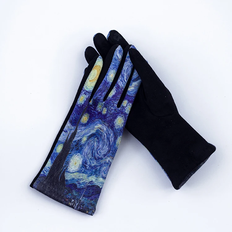 Customize Cold Resistant Soft Micro Velvet Famous Painting Gloves for Women