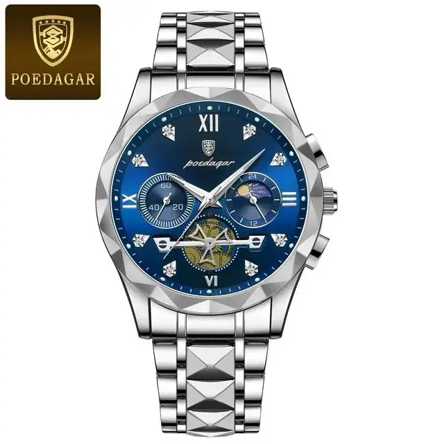 Poedagar 996 Luxury Chronograph Stainless Steel Quartz Watches Waterproof Luminous Men W aperçu 10
