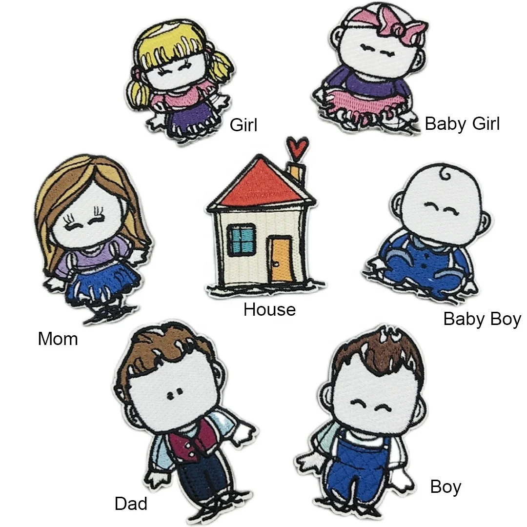 Cartoon Family Baby House Embroidery Sticker Self Adhesive Kids Patches ...