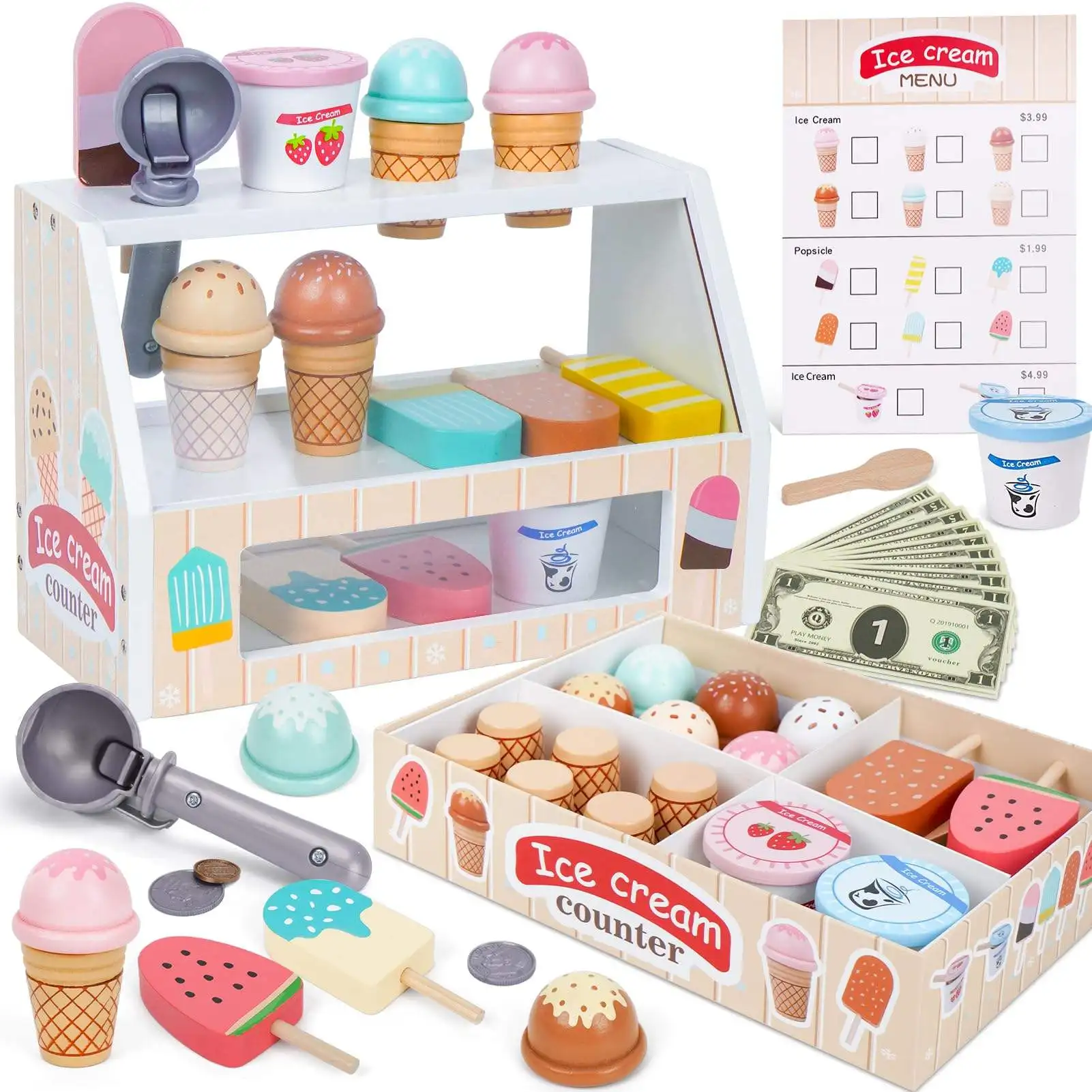 Wooden Simulation Ice Cream Shop Role Playing Cashier For Boys And wooden-simulation-ice-cream-shop-role-playing-cashier-for-boys-and