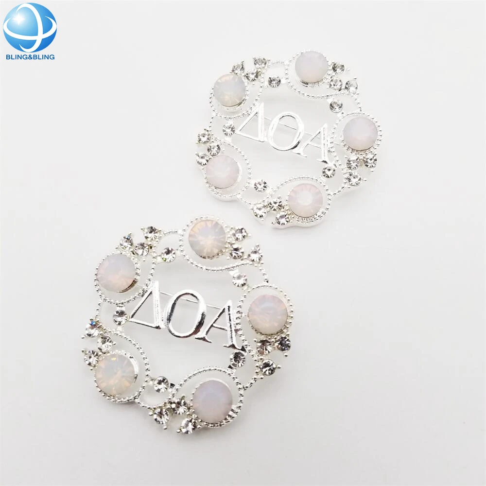 Bling Rhinestone Sorority Greek Letter Brooch Pin - Dancing Lady Design, Alloy Metal, White Diamond Color