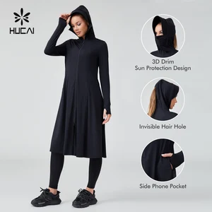 HUCAI Custom logo Womens Outdoor Lightweight Modest Gym Top Long Sun protection Jacket